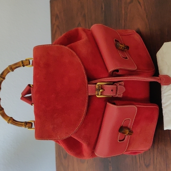 Red Suede Gucci Backpack Vintage Bamboo main image 10